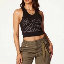 WOMENS TOPS Best Seller DON't BE BORING TANK-BLACK