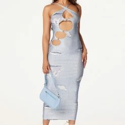 WOMENS DRESSES Best Seller Laura Denim Blue Cut Out Midi Dress