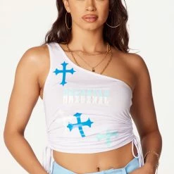 WOMENS TOPS Blaire White One Shoulder Tank Best Seller