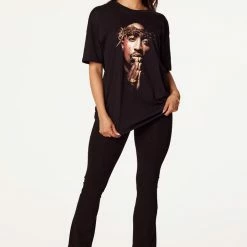 WOMENS TEES Best Seller Tupac 4Ever Black Oversized Tee