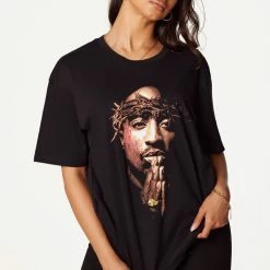 WOMENS TEES Best Seller Tupac 4Ever Black Oversized Tee