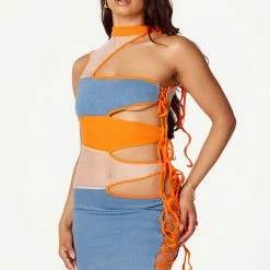 WOMENS DRESSES Camilla Orange/Blue Mini Dress Best Seller