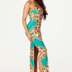 WOMENS DRESSES Best Seller Alessia Teal Printed Maxi Dress