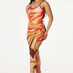 WOMENS DRESSES Ophelia Orange/Multi Printed Maxi Dress Best Seller