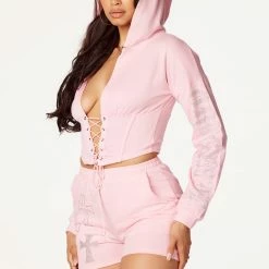 WOMENS SHORT SETS Sydney Pink Lace Up Short Set
