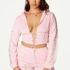 WOMENS SHORT SETS Sydney Pink Lace Up Short Set