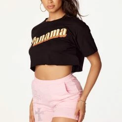 WOMENS TEES Panama Black Crop Tee
