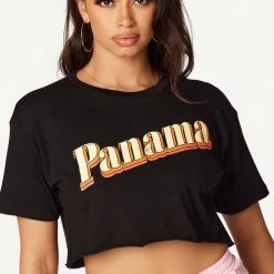 WOMENS TEES Panama Black Crop Tee