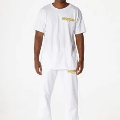 MENS TRACK SETS CASEY T-SHIRT/PANT SET-WHITE