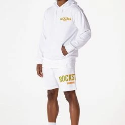 MENS SHORT SETS Track Sets CASEY HOODIE/SHORT FLEECE SET-WHITE