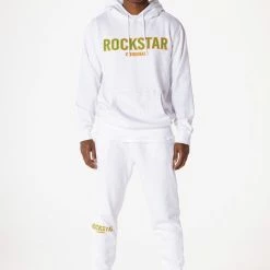 MENS TRACK SETS CASEY HOODIE FLEECE SET-WHITE