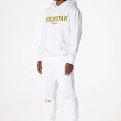 MENS TRACK SETS CASEY HOODIE FLEECE SET-WHITE