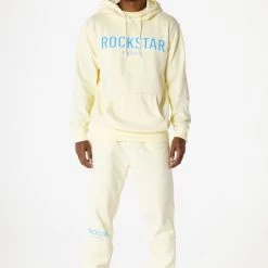 MENS TRACK SETS CASEY HOODIE FLEECE SET-PALE YELLOW