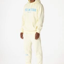 MENS TRACK SETS CASEY HOODIE FLEECE SET-PALE YELLOW