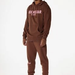 MENS TRACK SETS CASEY HOODIE FLEECE SET-BROWN