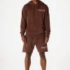 MENS SHORT SETS CASEY HOODIE/SHORT FLEECE SET-BROWN