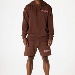 MENS SHORT SETS CASEY HOODIE/SHORT FLEECE SET-BROWN