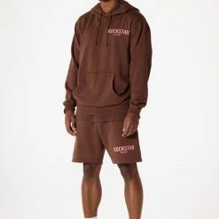 MENS SHORT SETS CASEY HOODIE/SHORT FLEECE SET-BROWN