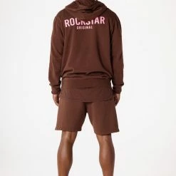 MENS SHORT SETS CASEY HOODIE/SHORT FLEECE SET-BROWN