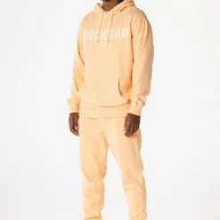 MENS TRACK SETS CASEY HOODIE FLEECE SET-PEACH