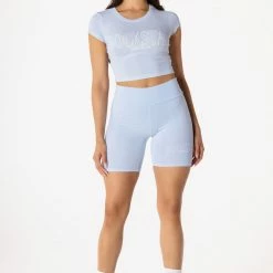 WOMENS ACTIVE SHORT SETS BASIC CHLOE BIKE SHORT SET-BABY BLUE
