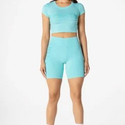 WOMENS ACTIVE SHORT SETS BASIC ALAYNA BIKE SHORT SET-AQUA