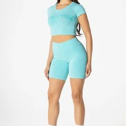 WOMENS ACTIVE SHORT SETS BASIC ALAYNA BIKE SHORT SET-AQUA