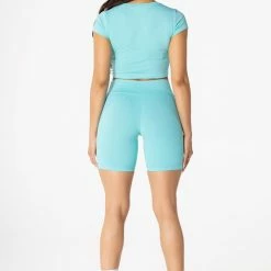 WOMENS ACTIVE SHORT SETS BASIC ALAYNA BIKE SHORT SET-AQUA