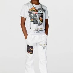 BOYS TRACK SETS BOYS CHASE T-SHIRT STACKED FLARE TRACKSET-WHITE
