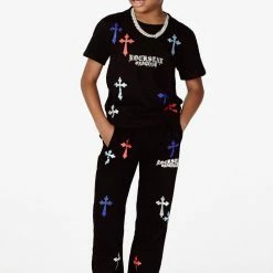 BOYS TRACK SETS New Arrivals BOYS BERLIN T-SHIRT STACKED FLARE TRACKSET-BLACK