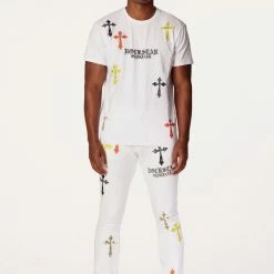 MENS TRACK SETS BERLIN T-SHIRT STACKED FLARE TRACKSET-WHITE