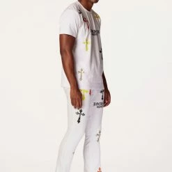 MENS TRACK SETS BERLIN T-SHIRT STACKED FLARE TRACKSET-WHITE