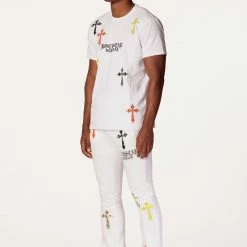 MENS TRACK SETS BERLIN T-SHIRT STACKED FLARE TRACKSET-WHITE