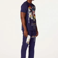 MENS TRACK SETS CHASE T-SHIRT STACKED FLARE TRACKSET-NAVY