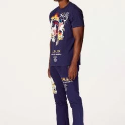 MENS TRACK SETS CHASE T-SHIRT STACKED FLARE TRACKSET-NAVY