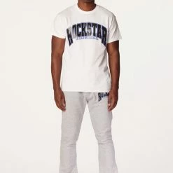 MENS TRACK SETS HESS T-SHIRT/FLARE PANT SET-WHITE