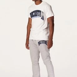 MENS TRACK SETS HESS T-SHIRT/FLARE PANT SET-WHITE