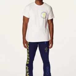 MENS TRACK SETS DIOSE T-SHIRT/FLARE PANT SET-WHITE/NAVY