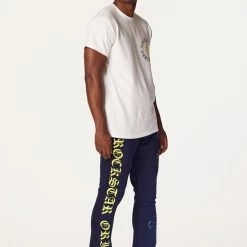 MENS TRACK SETS DIOSE T-SHIRT/FLARE PANT SET-WHITE/NAVY