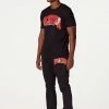 MENS TRACK SETS HESS T-SHIRT/FLARE PANT SET-BLACK