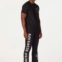 MENS TRACK SETS DIOSE T-SHIRT/FLARE PANT SET-BLACK