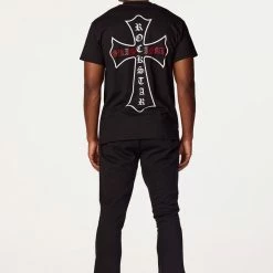 MENS TRACK SETS DIOSE T-SHIRT/FLARE PANT SET-BLACK