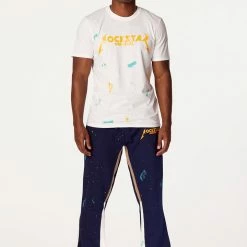 MENS TRACK SETS SCOTTIE T-SHIRT/FLARE PANT SET-WHITE/NAVY