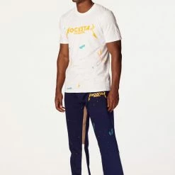 MENS TRACK SETS SCOTTIE T-SHIRT/FLARE PANT SET-WHITE/NAVY