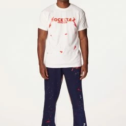 MENS TRACK SETS SCOTTIE T-SHIRT/FLARE PANT SET-NAVY/RED