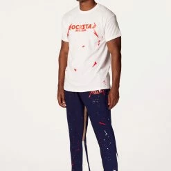 MENS TRACK SETS SCOTTIE T-SHIRT/FLARE PANT SET-NAVY/RED