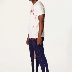 MENS TRACK SETS SCOTTIE T-SHIRT/FLARE PANT SET-NAVY/RED