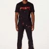 MENS TRACK SETS SCOTTIE T-SHIRT/FLARE PANT SET-BLACK/RED