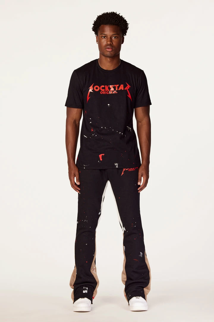 Hot Sale ❤️ MENS TRACK SETS SCOTTIE T-SHIRT/FLARE PANT SET-BLACK/RED ⭐ 1 MENS TRACK SETS SCOTTIE T-SHIRT/FLARE PANT SET-BLACK/RED