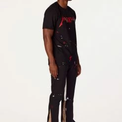 Hot Sale ❤️ MENS TRACK SETS SCOTTIE T-SHIRT/FLARE PANT SET-BLACK/RED ⭐ 11 MENS TRACK SETS SCOTTIE T-SHIRT/FLARE PANT SET-BLACK/RED